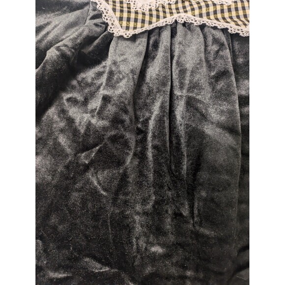 Vintage Little Precious Toddler Black Crushed Velvet Dress sz 2T Lace Plaid Gold - Picture 7 of 13